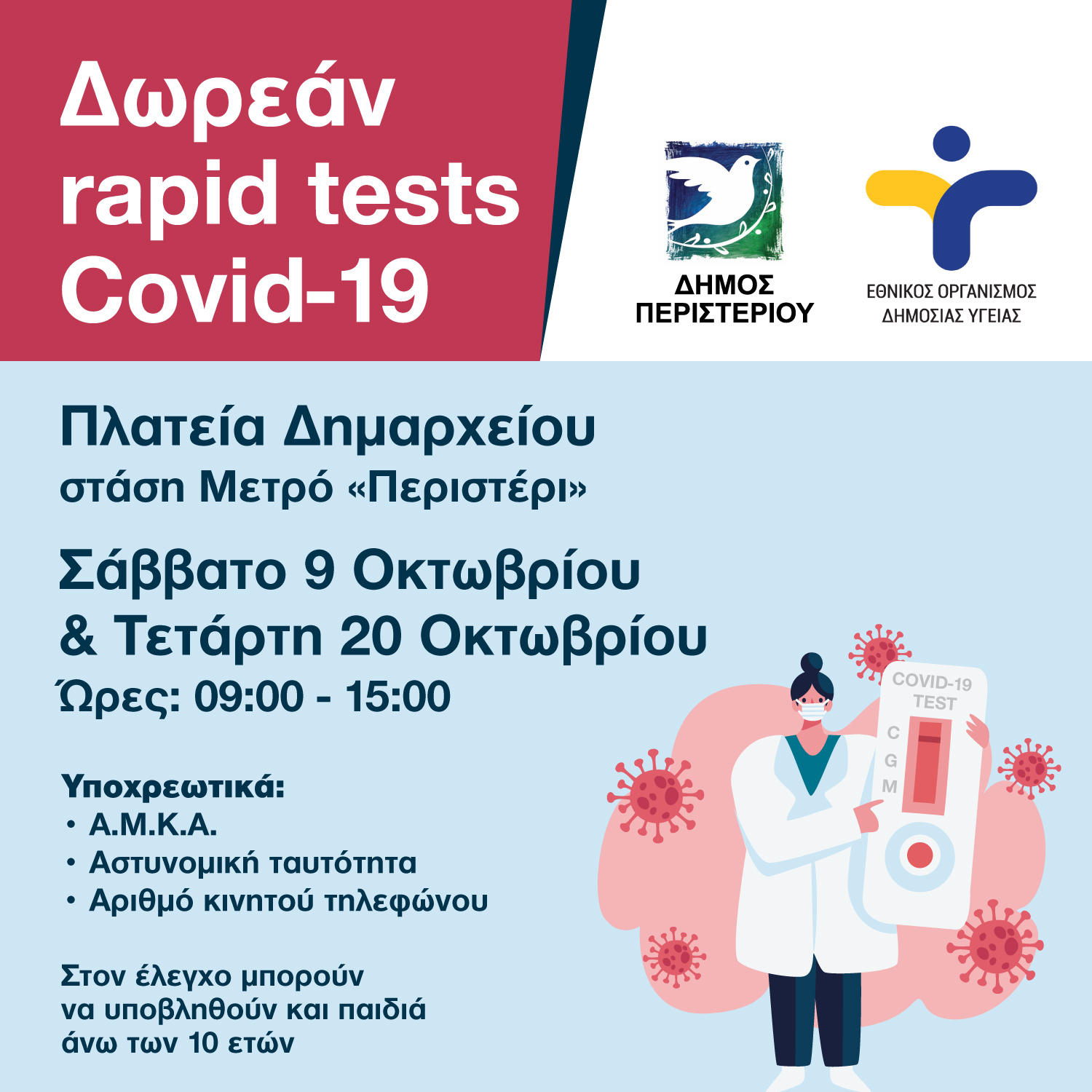 Περιστέρι, rapid test, covid 19 